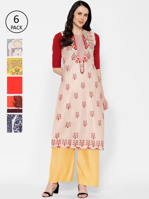 

7Threads Women Pack Of 6 Multicoloured Printed Straight Kurtas, Multi