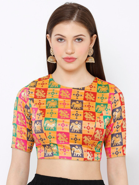 

SALWAR STUDIO Women Yellow & Red Woven Design Readymade Saree Blouse