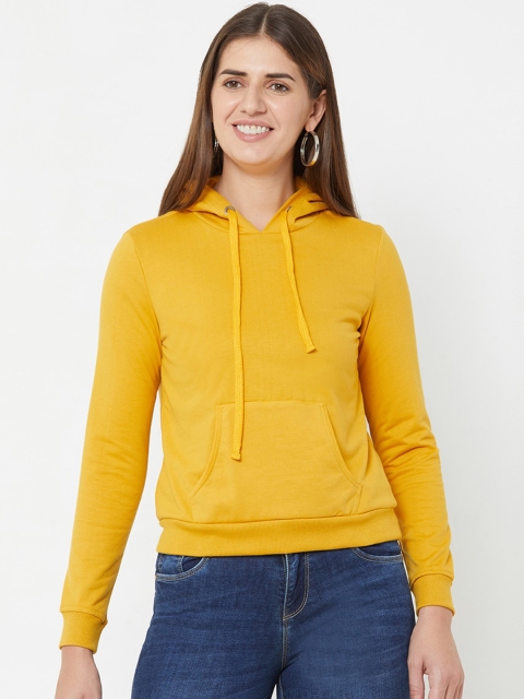 

Kraus Jeans Women Mustard Yellow Solid Hooded Sweatshirt