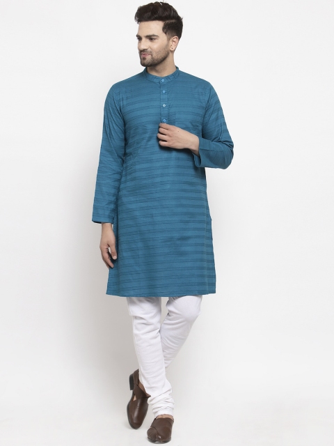 

NEUDIS Men Blue & White Striped Kurta with Churidar