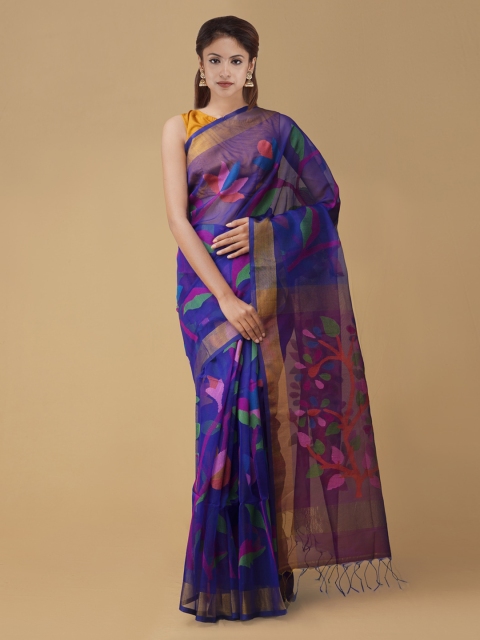 

Unnati Silks Blue Woven Design Maheshwari Saree