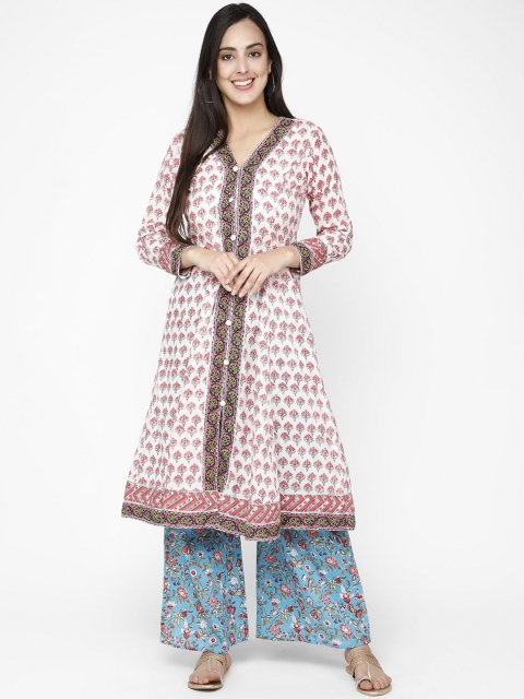 

Molcha Women Pink & Blue Printed Kurta with Palazzos