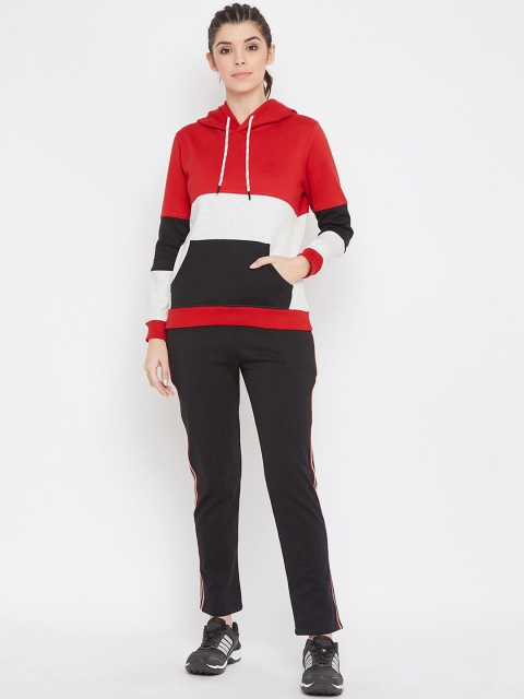 

Bishop Cotton Women Red & Black Colourblocked Track Suit