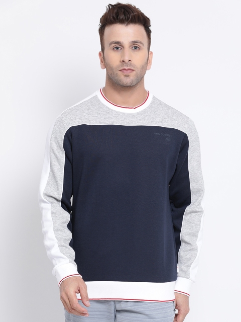 

New Balance Men Navy Blue & Grey Melange Colourblocked T-shirt