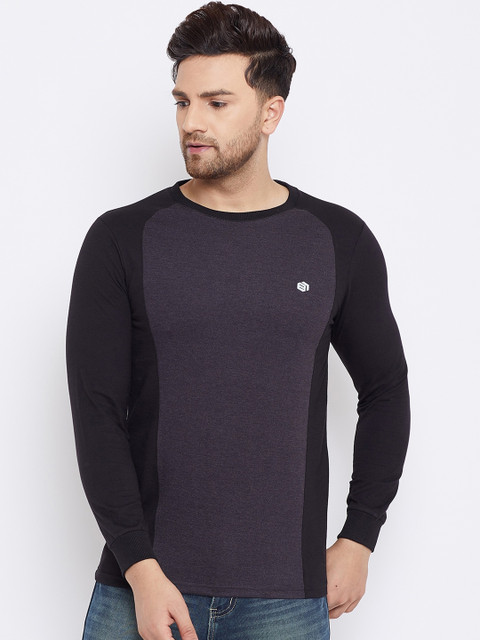 

Bishop Cotton Men Charcoal Colourblocked Round Neck T-shirt