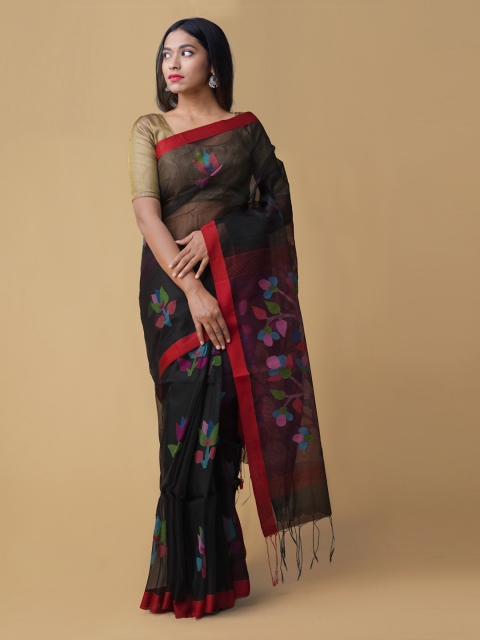 

Unnati Silks Black Woven Design Maheshwari Saree