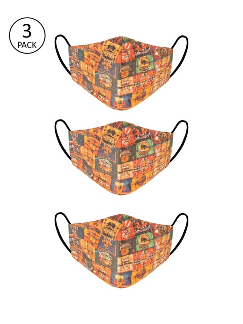 

VEA Pack Of 3 Grey & Orange 3-Ply Reusable Cloth Masks