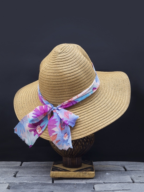 

Golden Peacock Women Beige Ribbed Sun Hat