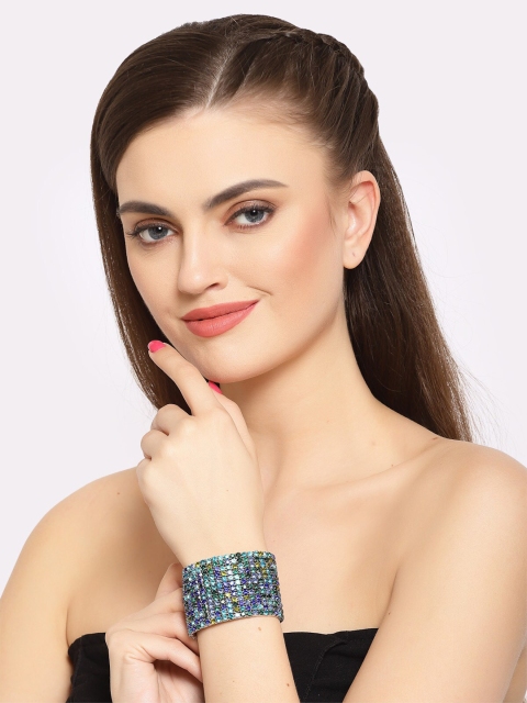 

AVANT-GARDE PARIS Silver-Plated Blue Crystal-Studded Elasticated Bracelet