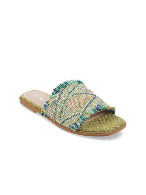 

Metro Women Green Woven Design Open Toe Flats