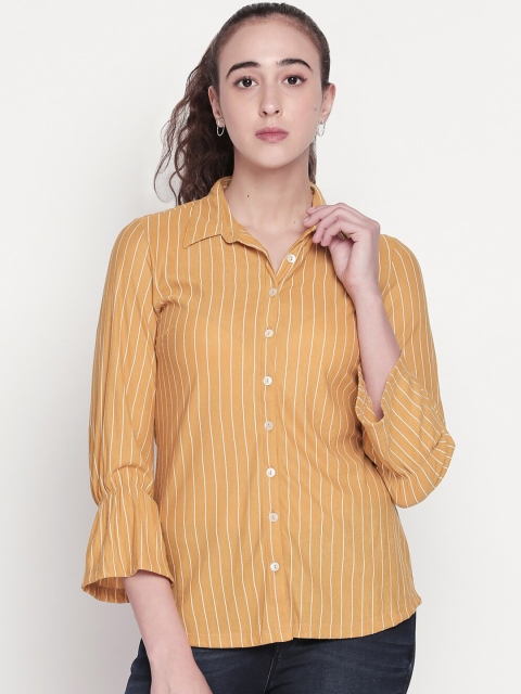 

Mesmerize Women Mustard Self Design Shirt Style Top