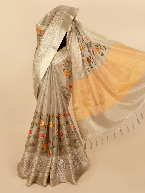 

Pothys Silver-Toned Solid Saree