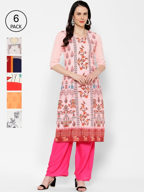

7Threads Women Pack Of 6 Multicoloured Printed Straight Kurtas, Multi