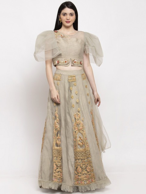 

KHALOM Beige & Gold-Coloured Embroidered Ready To Wear Lehenga With Blouse