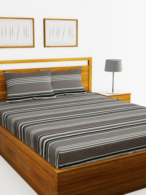 

BIANCA Grey & Black Striped 110 TC Cotton 1 Extra Large Bedsheet With 2 Pillow Covers