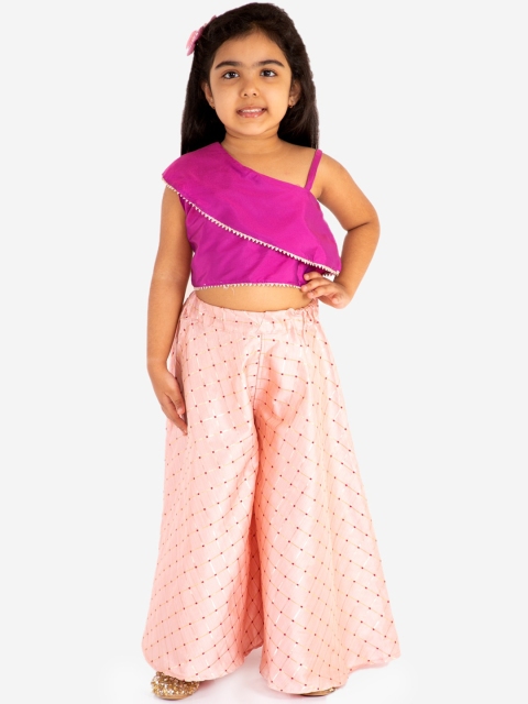 

Chipbeys Girls Pink & Peach-Coloured Solid Top with Palazzos