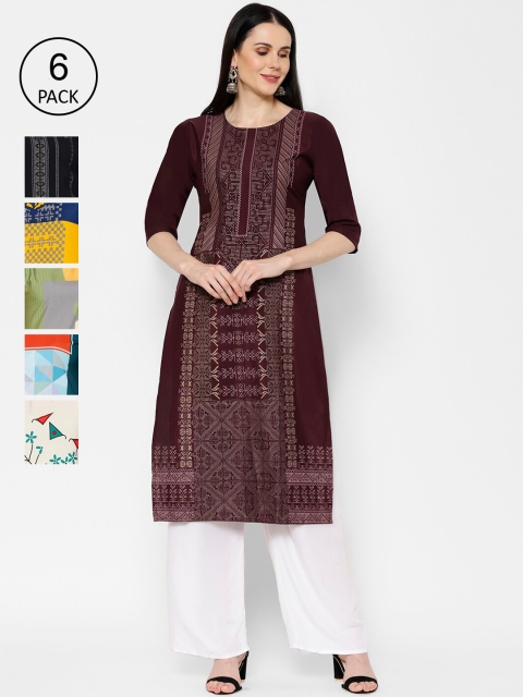 

7Threads Women Pack Of 6 Multicoloured Printed Straight Kurtas, Multi