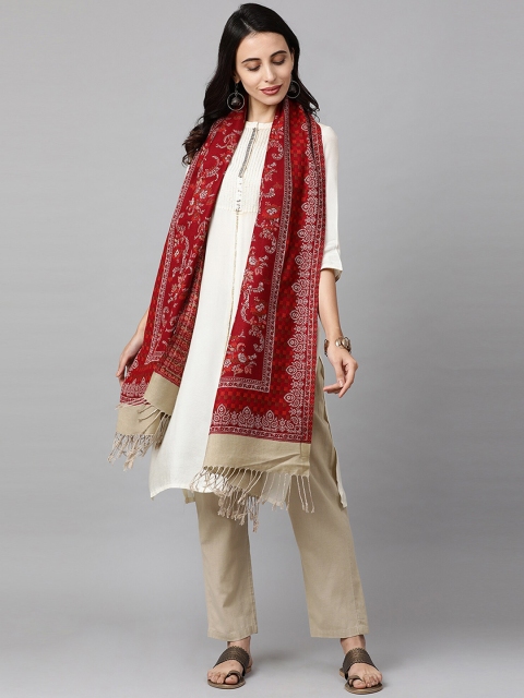 

Indo Era Maroon & Beige Woven Design Dupatta