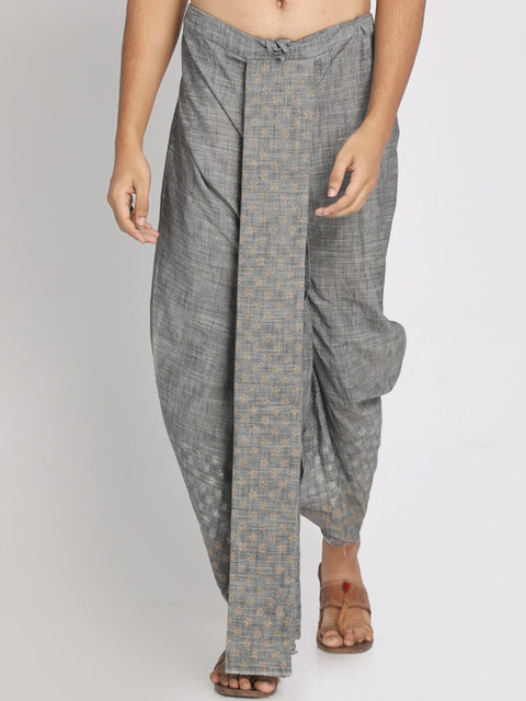 

Nakshi Men Grey & White Hand Block Printed Stitched Dhoti