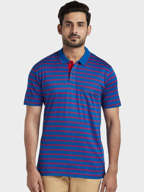 

ColorPlus Men Blue Striped Polo Collar T-shirt