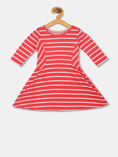 

The Childrens Place Girls Red Striped Pure Cotton Fit and Flare Dress
