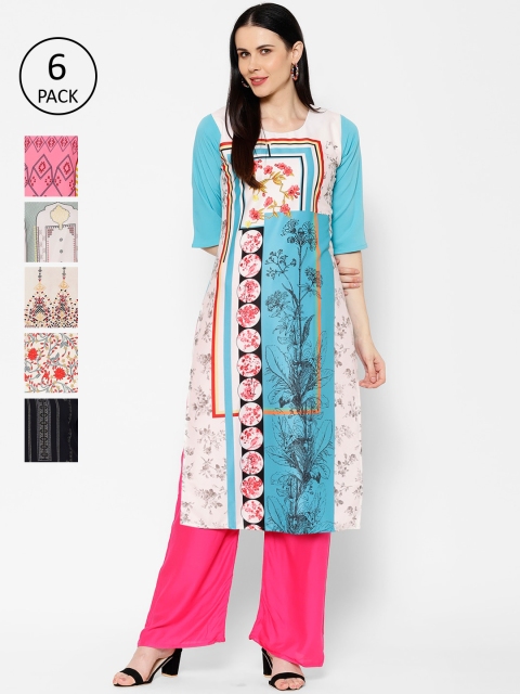 

7Threads Women Pack Of 6 Multicoloured Printed Straight Kurtas, Multi