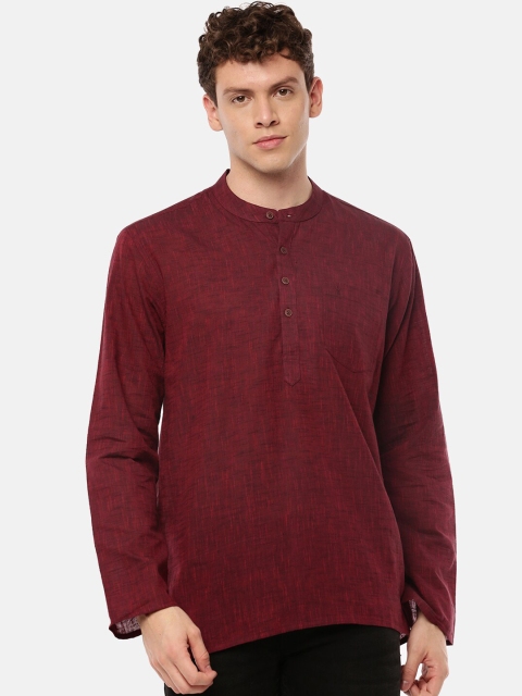 

RAMRAJ COTTON Men Maroon Woven Design Straight Kurta