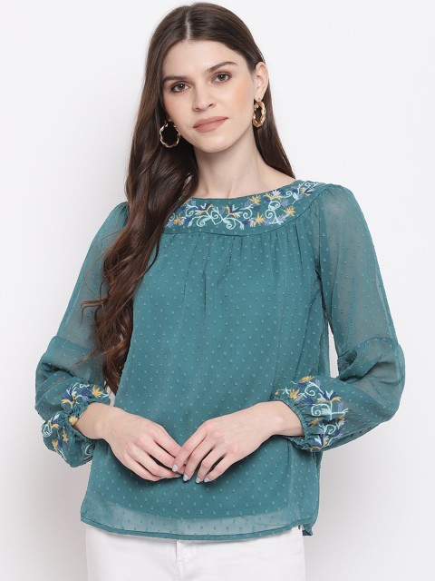 

Mayra Women Green Self Design Top