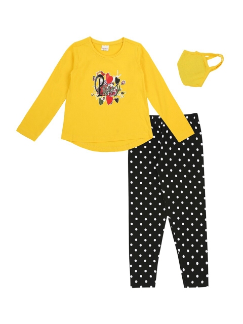 

RAINE AND JAINE Girls Black & Yellow Printed Clothing Set With Face Mask
