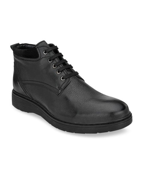 

Delize Men Black Solid Leather Mid-Top Flat Boots