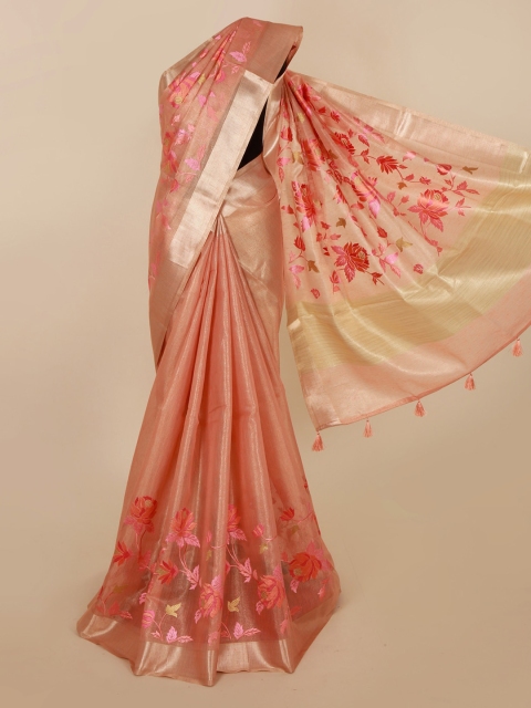 

Pothys Pink & Gold-Toned Polycotton Printed Saree