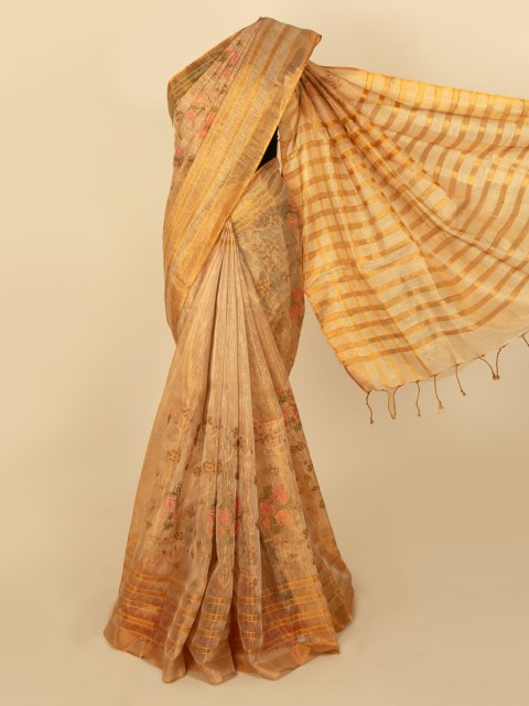 

Pothys Gold-Toned Embroidered Linen Blend Saree