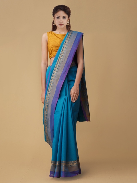 

Unnati Silks Blue Striped Handcrafted Pure Cotton Saree
