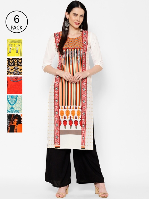 

7Threads Women Pack Of 6 Printed Straight Kurtas, Multi