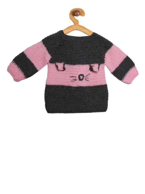 

Chipbeys Girls Black & Pink Colourblocked Woolen Pullover Sweater