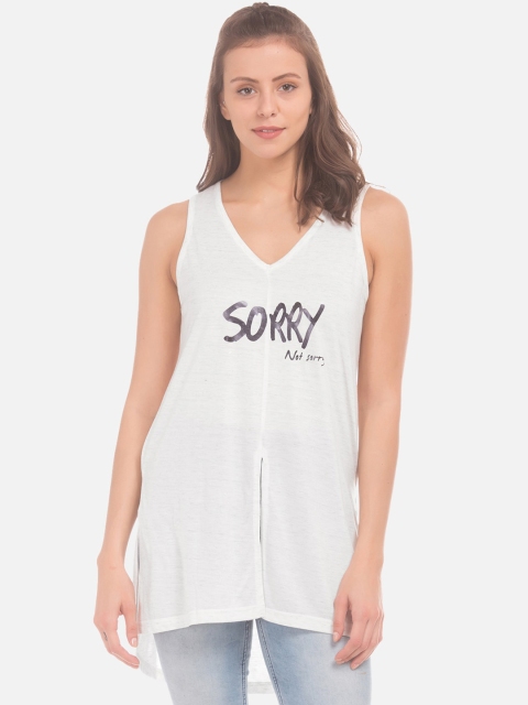 

Sugr Women Off-White & Black Printed Longline Tank Top