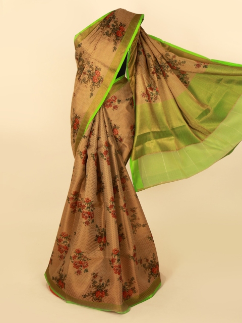 

Pothys Gold-Toned & Green Tissue Printed Saree