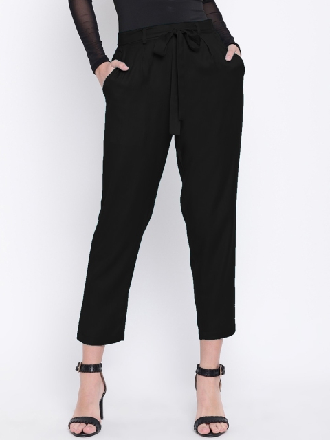 

CHROME & CORAL Women Black Slim Fit Solid Peg Trousers