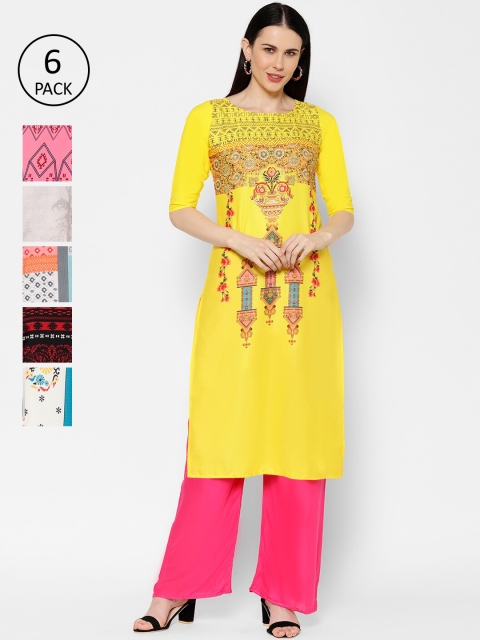 

7Threads Women Pack Of 6 Multicoloured Printed Straight Kurtas, Multi