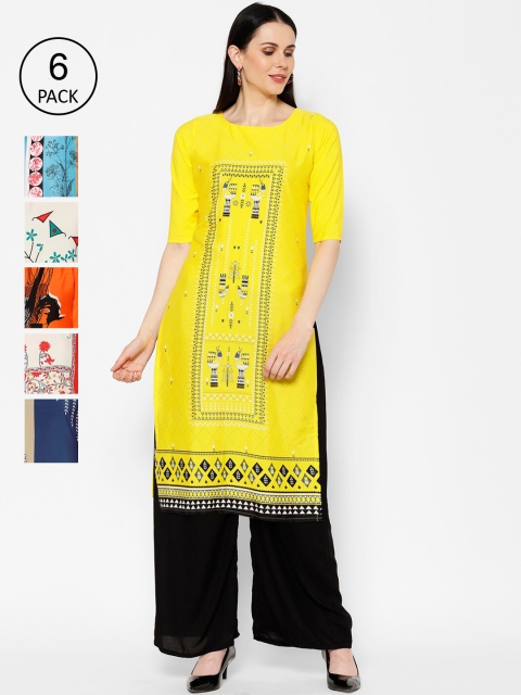 

7Threads Women Pack Of 6 Multicoloured Printed Straight Kurtas, Multi
