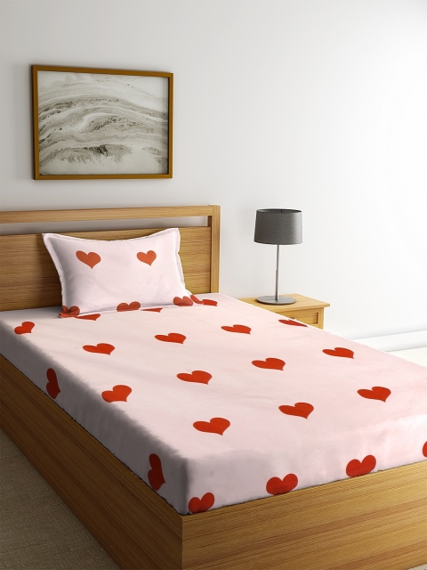 

NEUDIS Pink & Red Graphic-Print 180 TC Cotton 1 Single Bedsheet With 1 Pillow Cover