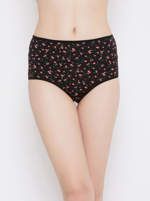 

Clovia Women Black & Peach-Colour Printed High-Waist Hipster Briefs PN3221G13M