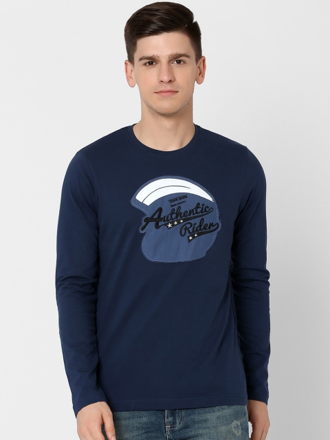 

MARCA Disati Men Navy Blue Printed Round Neck T-shirt
