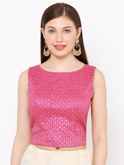 

SALWAR STUDIO Women Pink & Gold-Toned Embroidered Padded Saree Blouse