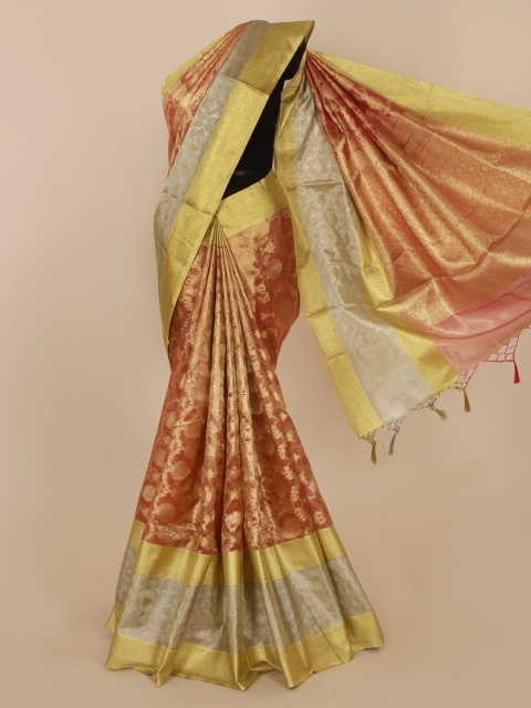 

Pothys Pink & Gold-Toned Polycotton Woven Design Saree
