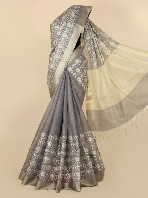 

Pothys Lavender Embroidered Polycotton Saree