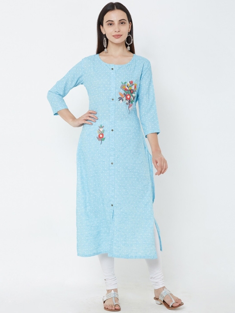 

FASHOR Women Blue Woven Design Straight Kurta