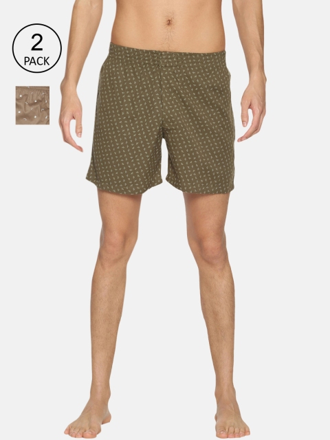 

IVOC Men Pack Of 2 Olive Green & Brown Printed Pure Cotton Boxers IOMBSCMSC07L34-17