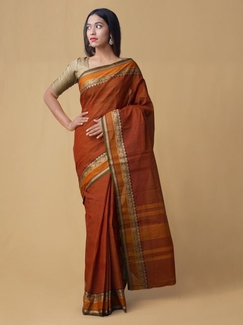 

Unnati Silks Brown Striped Pure Cotton Handloom Saree
