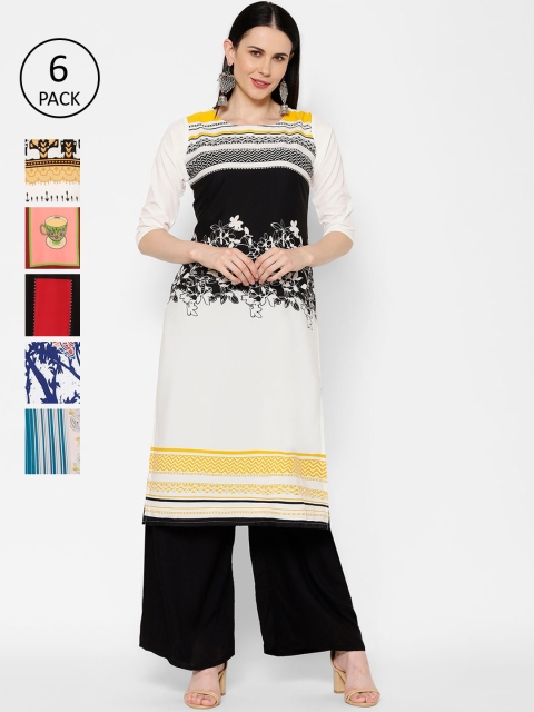 

7Threads Women Pack Of 6 Multicoloured Printed Straight Kurtas, Multi